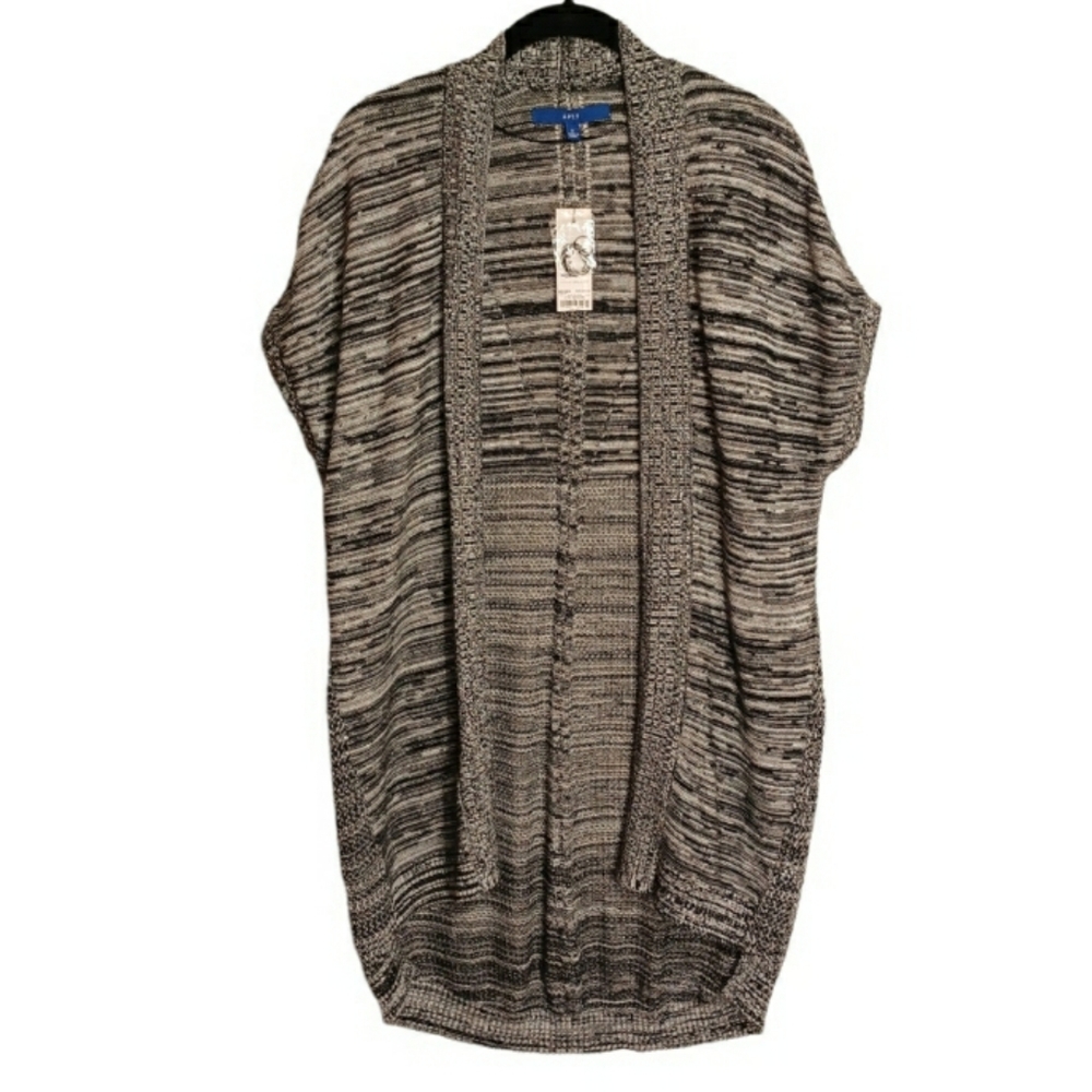 APT 9 Marbled Black & Gray Knit Short Sleeve Open Shawl Sweater Medium  NWT
